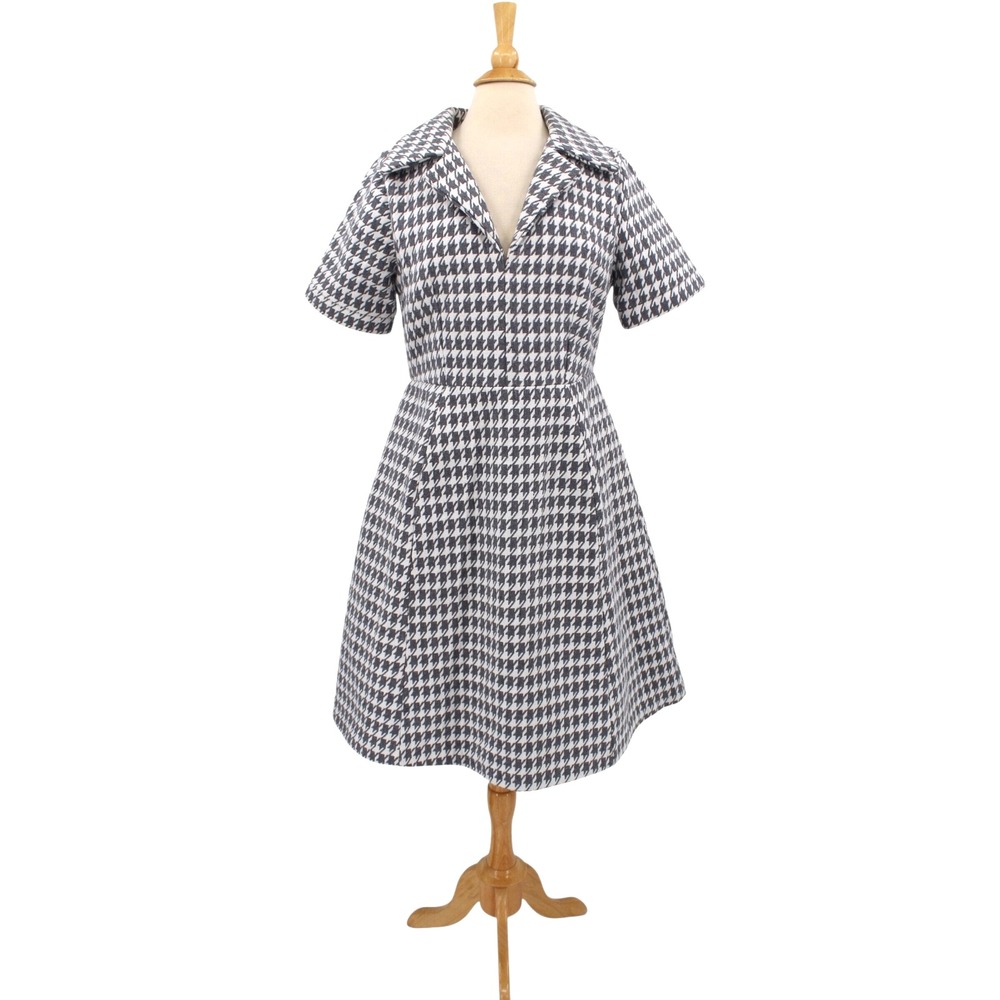 JessaKae Nancy Dress Large midi gray white‎ houndstooth Classic Elegant Preppy
